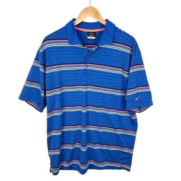 Nike Golf Dri Fit Men’s Polo Short Sleeve Collared Striped Athletic Shirt size L - Picture 1 of 10